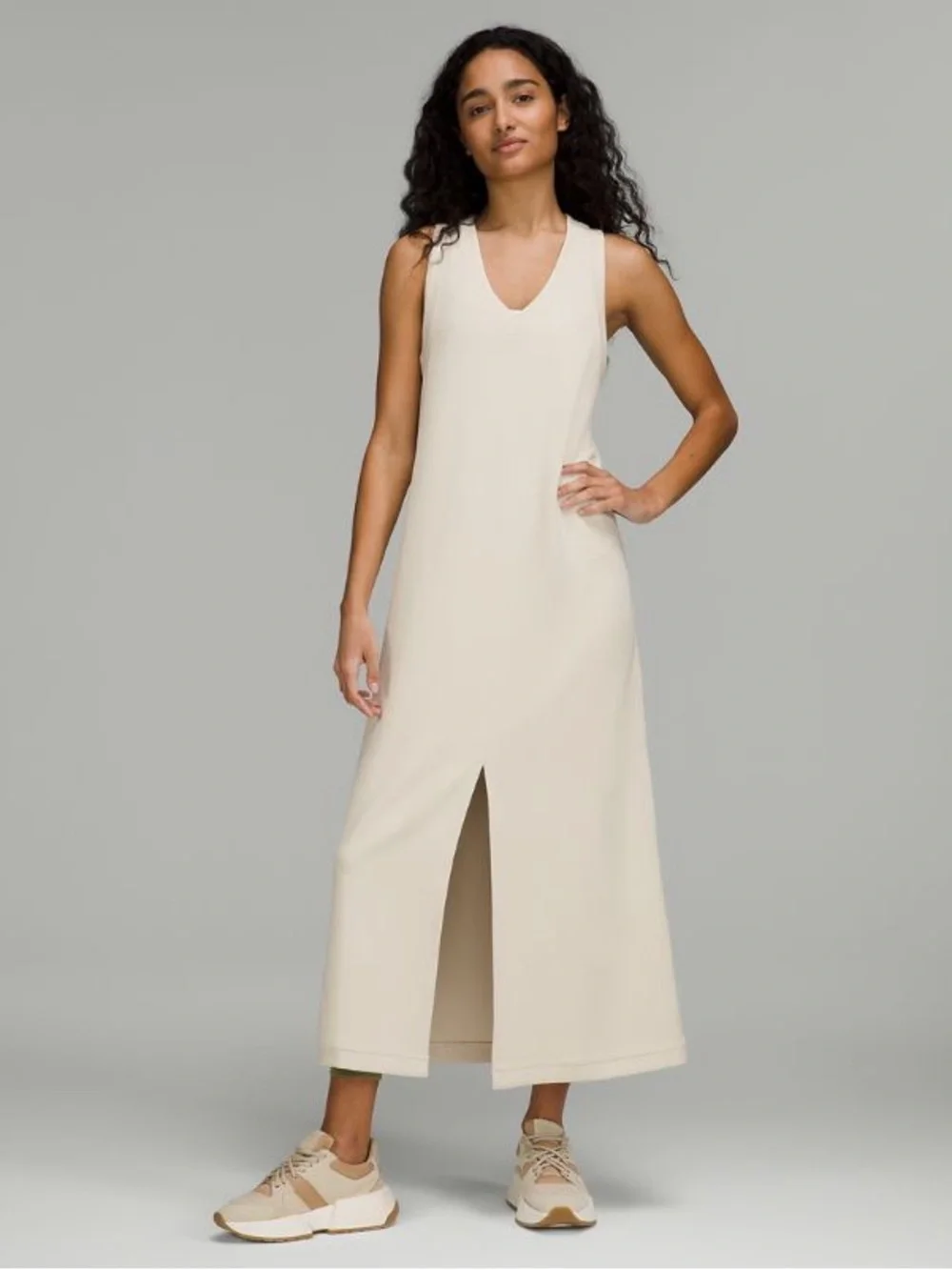 Lululemon Ease of it All V-Neck Midi Dress Softstreme in White Opal